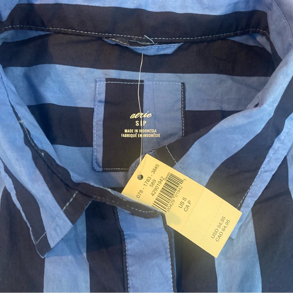 Striped Blue Button-Up Shirt - Women's Blue Stripe Top - Picture 4 of 7